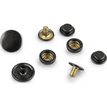 Knoflík Knoflíky stiskací s kroužkem Ø15 mm na silné látky, nerezové - nikl černý (50 sada)