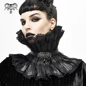 Přívěsek obojek DEVIL FASHION - Fleeting Glance Gothic Pleated High Collar - Black