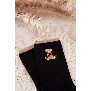 Dámské ponožky Černé pruhované ponožky s medvídkem Aura.via černá | kaki 3484834