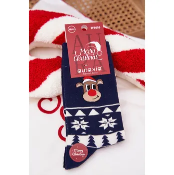 Pánské ponožky Aura.via pánské vánoční ponožky s motivem soba Aura.via modrá | bílá 3484911