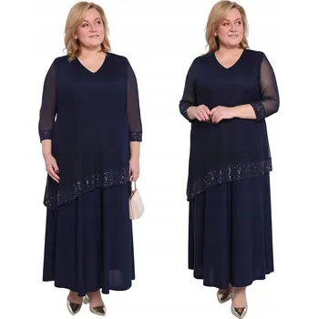 Dámské šaty Tmavě modré síťované šaty s flitry velikost 58