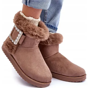 Dámská zimní obuv SNĚHULE ZATEPLENÉ PŘEZKOU, KOŽÍŠEK TMAVĚ BÉŽOVÉ 37