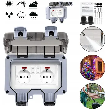 Elektrická zásuvka Venkovní vodotěsná zásuvka s vypínačem, kontrolka, na omítku šedá