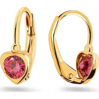 Náušnice Dětské náušnice se srdíčkem se simulovaným rodolitem, žluté zlato 14K IZ31690 + dárkové balení LUXUS zdarma