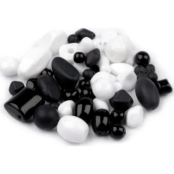 Dětské navlékací korálky Skleněné korálky ramš mačkanice, střední, 34 bílá černá