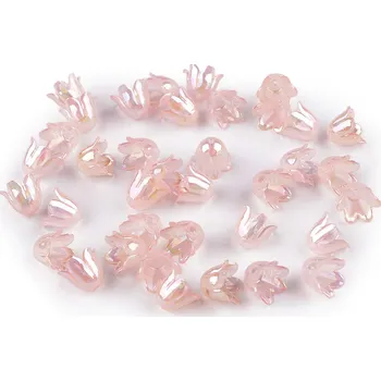 Dětské navlékací korálky Plastové korálky zvoneček / sukýnka s AB efektem 9x11 mm, malé, 3 pudrová