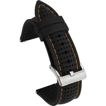 Řemínek na hodinky 24 mm Měkký silikonový kaučukový sportovní vodotěsný prodyšný pásek s rychloupínáním a stříbrnou přezkou pro většinu plochých hodinek černo-oranžová