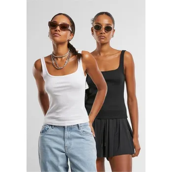 Ladies Wide Neck Rib Top 2-Pack - black+white XL