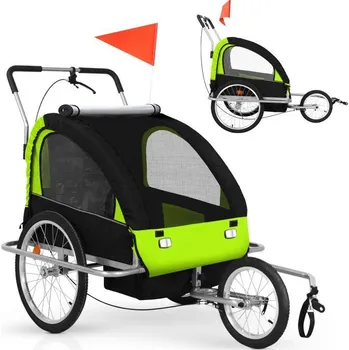 Dětské kolo Dětský přívěs za kolo / sportovní kočárek pro 2 děti na běhání a inline, zelený