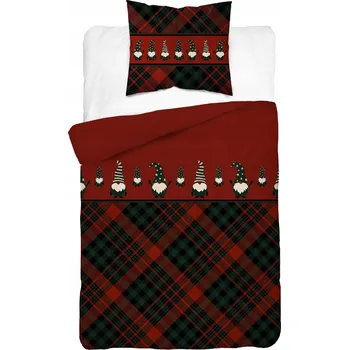 Povlečení Povlečení Vánoční 140x200 Skřítci Vánoční Kostka Červená 100% Bavlna