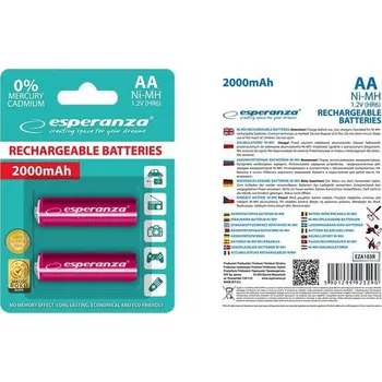 Článková baterie Nikl-metalhydridové (NiMH) Nabíjecí Baterie Esperanza AA (R6) 2000 mAh 2 ks