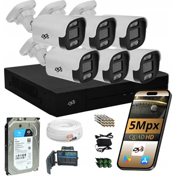 Bezpečnostní kamera Monitorovací sada DVS, sada 6 kamer 5MPX trubicové analogové DVS pro domácnost, 1 TB