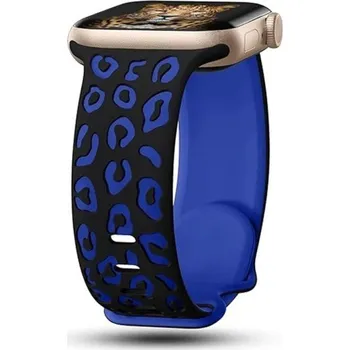 Gravírovaný řemínek 42 mm pro Apple Watch Series 10 Silikonový pásek s leopardím vzorem Nastavitelná velikost Prémiový silikon pohodlné uchycení modrá