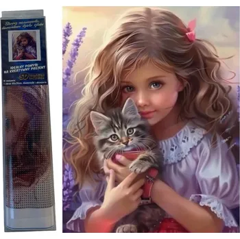 Diamantové malování Diamantový obrázek Dívka s kočkou 30 x 40 cm