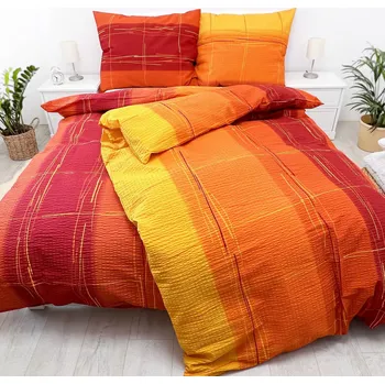 Povlečení Francouzské krepové povlečení Cákance oranžové Zapínání: zip, Velikost polštáře: 2x70x90, Velikost přikrývky: 200x200 Šev uprostřed