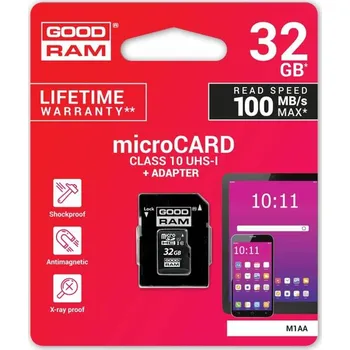 Paměťová karta GOODRAM Paměťová karta microSDHC 32GB Class 10 + adaptér