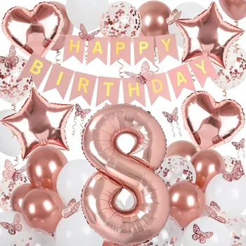 Balónek Balónková dekorace k 8. narozeninám - balónky, girlandy růžové zlato Douvelue