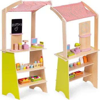 Hra na obchod ECOTOYS Dřevěný dětský stánek obchod se zeleninou a ovocem