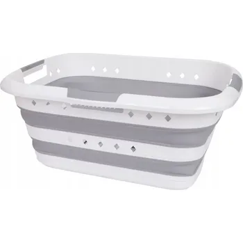 Koš na prádlo VELKÁ SKLÁDACÍ SILIKONOVÁ MÍSA / KOŠ NA PRÁDLO SKLÁDACÍ BÍLO/ŠEDÝ 45L