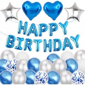Balónek Sada narozeninových balónků 37 ks, dekorativních v modrobílém stylu!