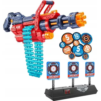 Dětská zbraň PUŠKA X-SHOT MINIGUN OMEGA SADA + ELEKTRONICKÝ TERČ + KONFETY NERF
