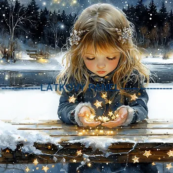 Látkový panel - Holčička s hvězdou - DZ-199 Velikost: 30x30cm, Materiál: Teplákovina nepočesaná