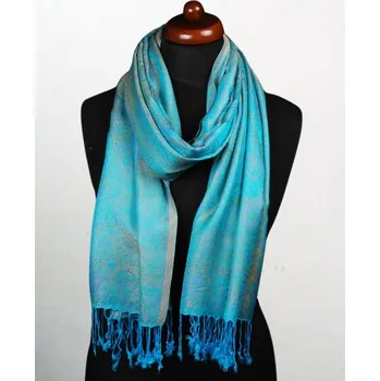 Šála Šála z viskózy a hedvábí tyrkysová se žlutou