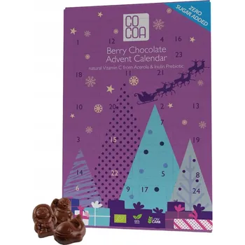 Čokoláda ADVETNÍ KALENDÁŘ S MLÉČNOU ČOKOLÁDOU S LESNÍMI PLODY BEZ CUKRU S VITAMÍNEM C COCOA