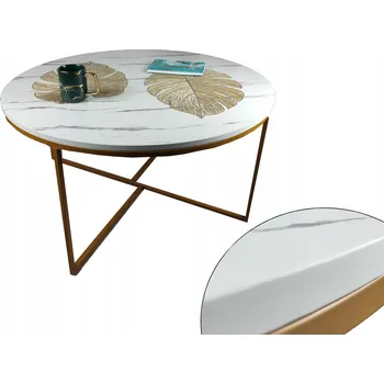 Konferenční stolek Konferenční stolek glamour zlatý bílý 80 LOFT KULATÝ vzhled mramoru