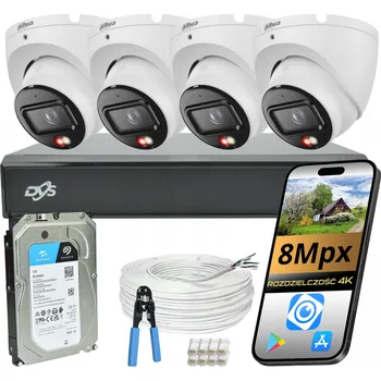 IP kamera MONITOROVACÍ SET: 4 KOPULOVÉ KAMERY DAHUA IP POE ULTRA HD 8Mpx S FUNKCEMI AI