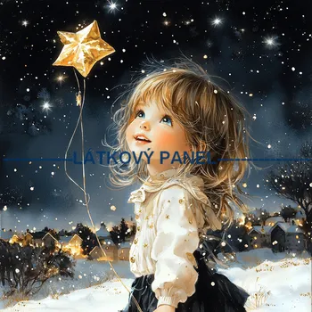 Látkový panel - Holčička s hvězdou - DZ-191 Velikost: 20x20cm, Materiál: Kočárkovina