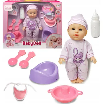 Panenka PANENKA MIMINKO SE ZVUKEM 28 CM PIJE A ČŮRÁ NOČNÍK PŘÍSLUŠENSTVÍ PRO KRMENÍ