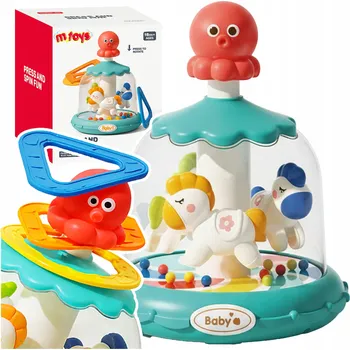 Hračka pro nejmenší KOLOTOČ NAD POSTÝLKU HRACÍ SKŘÍŇKA PRO MIMINKA KÁČA KULIČKAMI, KONÍCI A CHOBOTNICE - DÁREK