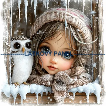 Látkový panel - Holčička se sovičkou - DZ-161 Velikost: 15x15cm, Materiál: Mikroplyš