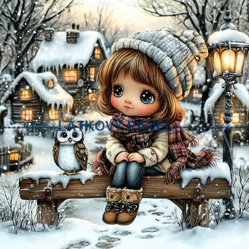 Látkový panel - Holčička se sovičkou - DZ-170 Velikost: 30x30cm, Materiál: Bavlna