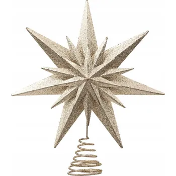 Vánoční dekorace HVĚZDA NA ŠPIČKU VÁNOČNÍHO STROMEČKU ZLATÁ OZDOBA KOVOVÁ BROKÁTOVÁ - VÝPRODEJ