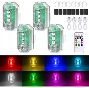 Lampička Bezdrátová LED Stroboskopická Lampa Výkonná 8 barev USB 4 kusy S Dálkovým Ovládáním