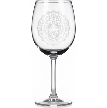 Sklenice Sklenice na víno s gravírováním mandaly tygra – Energie a odvaha