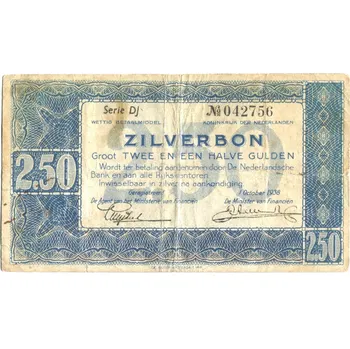 NIZOZEMÍ. 2,50 gulden 1938. Série DJ.