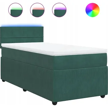 Postel Tmavě zelená kontinentální postel 200 x 90 x 100,5 cm s LED osvětlením a topperem