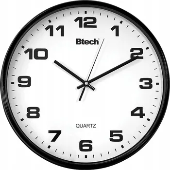 Hodiny Nástěnné hodiny Btech BH-80, průměr 20 cm, bílý ciferník, černý rám, plast
