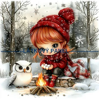 Látkový panel - Holčička se sovičkou - DZ-156 Velikost: 30x30cm, Materiál: Úplet