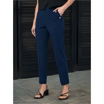 Dámské kalhoty Sinsay - Elegantní kalhoty s puky - námořnická modrá - 122BC-59X - 122BC-59X-XXS-1