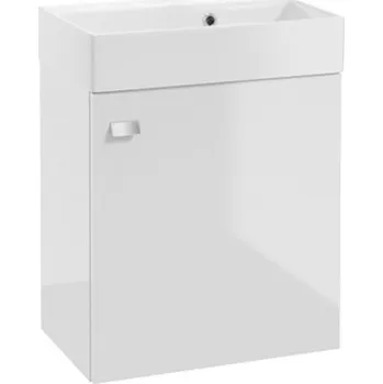 Koupelnový nábytek Závěsná koupelnová skříňka s umyvadlem 50x50 cm, bílý lesk, chromové úchytky