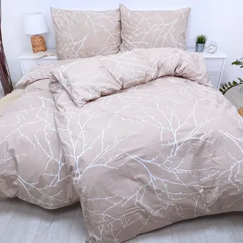 Povlečení Francouzské bavlněné povlečení Větvičky béžové Zapínání: zip, Velikost polštáře: 2x50x70, Velikost přikrývky: 220x200 Šev uprostřed