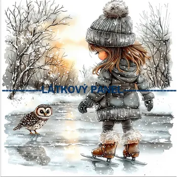 Látkový panel - Holčička se sovičkou - DZ-143 Velikost: 35x35cm, Materiál: Bavlna