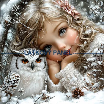 Látkový panel - Holčička se sovičkou - DZ-165 Velikost: 20x20cm, Materiál: Kočárkovina