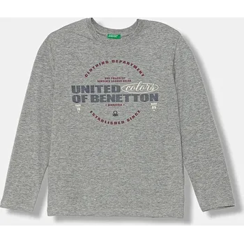 Dětské bavlněné tričko s dlouhým rukávem United Colors of Benetton šedá barva, s potiskem, 3I1XC10Q3 3I1XC10Q3.G.seasonal 09X, vel. 160