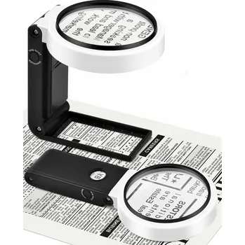 VELKÁ SKLÁDACÍ RUČNÍ STOJACÍ LUPA S LED, USB, 10X 25X ZVĚTŠENÍM, 33 LED A 3 REŽIMY