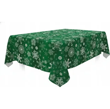 ubrus Vánoční VELUROVÝ ubrus 140x180 cm sametový velur zelený sněhové vločky hvězdy